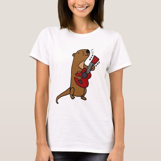 Funny Zee Otter Play Guitar T-shirt (Voorkant)