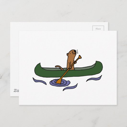 Funny Zee Otter Rowing in Canoe Briefkaart (Voorkant / Achterkant)