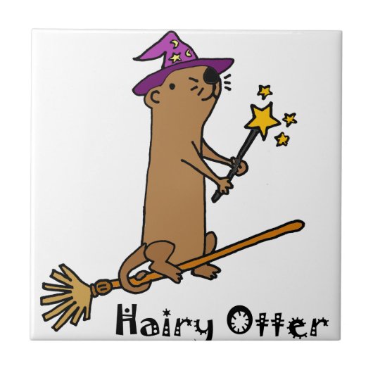 Funny Zee Otter Wizard Cartoon Tegeltje (Voorkant)