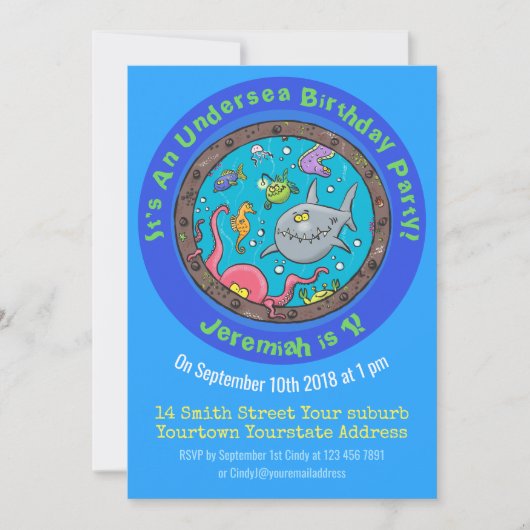 Funny zee schepsels in de cartoon van de scheepsha kaart (Voorkant)