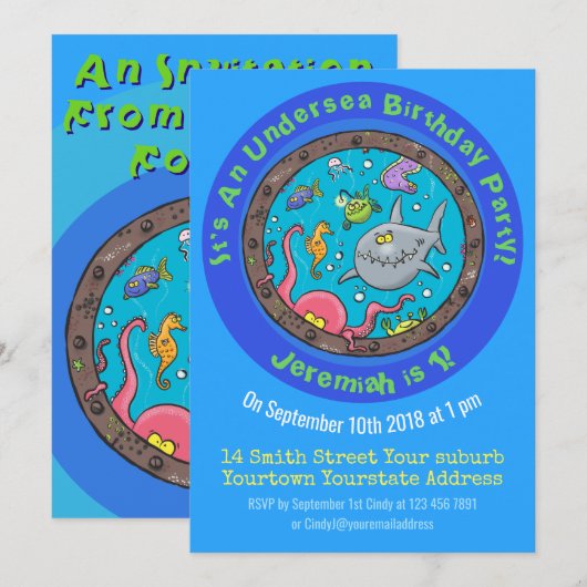 Funny zee schepsels in de cartoon van de scheepsha kaart (Voorkant / Achterkant)