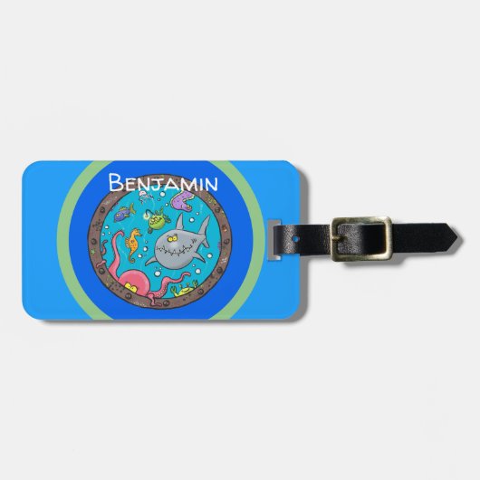 Funny zee schepsels onder water cartoon bagagelabel (Voorkant horizontaal)