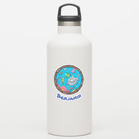 Funny zee schepsels onder water cartoon sticker (Waterfles)
