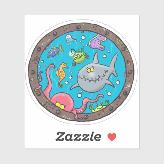 Funny zee schepsels onder water cartoon sticker (Vel)