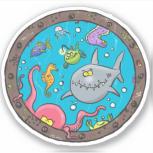 Funny zee schepsels onder water cartoon sticker