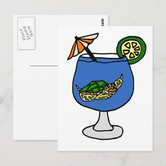 Funny Zee Turtle in Margarita Drink Briefkaart (Voorkant / Achterkant)