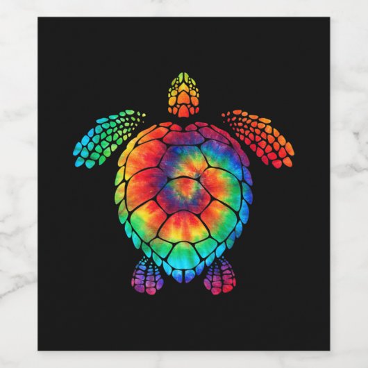 Funny Zee Turtle Ocean Tie Dye Rainbow Hippie Kost Wijn Etiket (Enkel label)