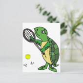 Funny Zee Turtle Plays Tennis Cartoon Briefkaart (Staand voorkant)
