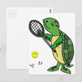 Funny Zee Turtle Plays Tennis Cartoon Briefkaart (Voorkant / Achterkant)