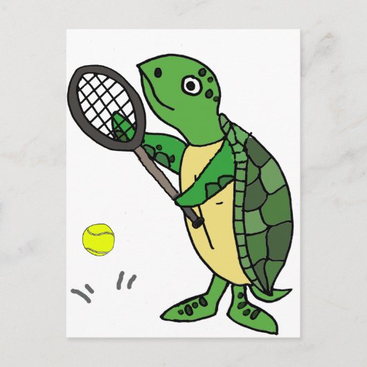 Funny Zee Turtle Plays Tennis Cartoon Briefkaart (Voorkant)