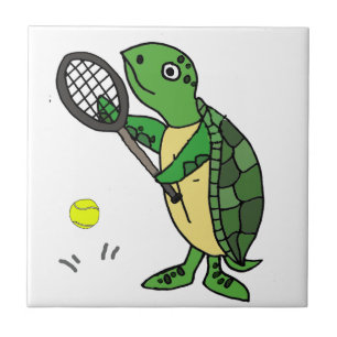 Funny Zee Turtle Plays Tennis Cartoon Tegeltje