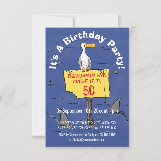 Funny zee vogel omringd door cartoon-uitvinding va kaart (Voorkant)