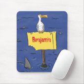 Funny zee vogel omringd door cartoon van haaien muismat (Met muis)