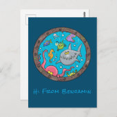 Funny zee wezens onder water cartoon 2 briefkaart (Voorkant / Achterkant)