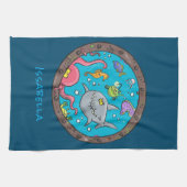 Funny zee wezens onder water cartoon 2 theedoek (Horizontaal)