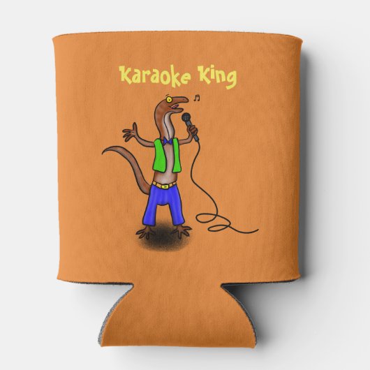 Funny zingende hagedis met cartoon van de microfoo blikjeskoeler (Achterkant)