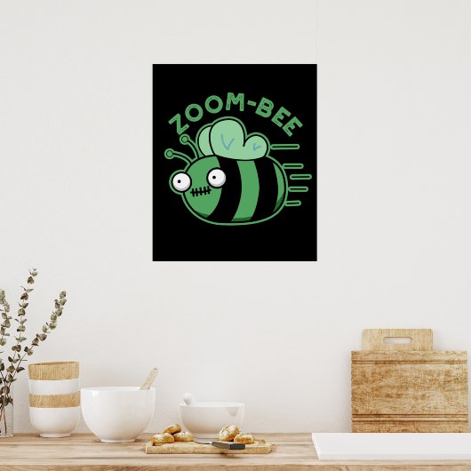 Funny Zombie Bee Pun Dark BG Poster (Keuken)