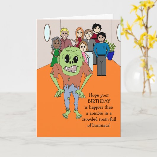Funny Zombie Birthday Kaart (Gele Bloem)