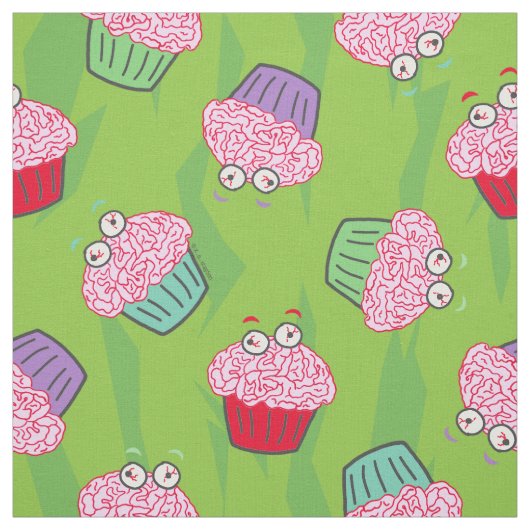 Funny Zombie Brains Cupcake Pattern Stof (Swatch)