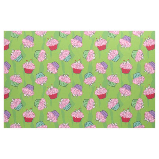 Funny Zombie Brains Cupcake Pattern Stof (Fat Quarter)