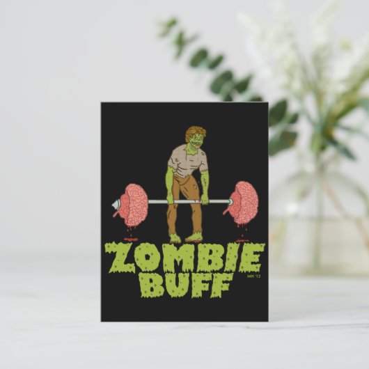 Funny Zombie Buff Weight Lifter Feestdagenkaart (Staand voorkant)