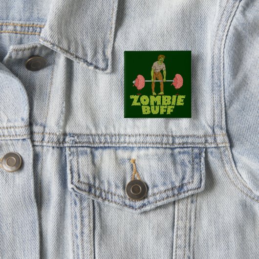 Funny Zombie Buff Weight Lifter Vierkante Button 5,1 Cm (In situ)