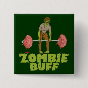 Funny Zombie Buff Weight Lifter Vierkante Button 5,1 Cm