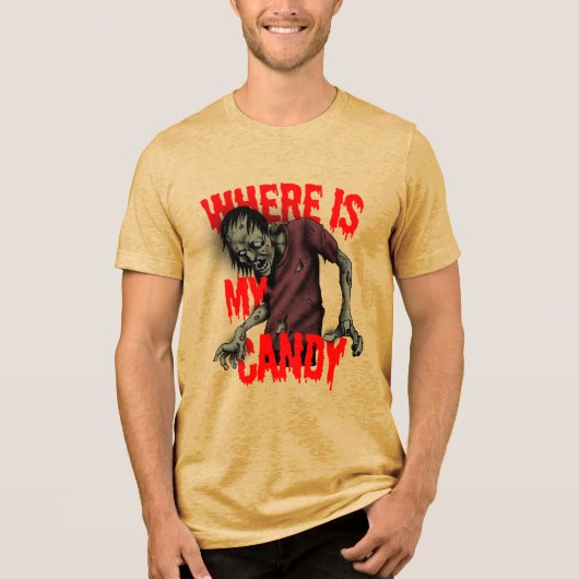 Funny Zombie Candy Halloween Horror Gag Tri-Blend Shirt (Voorkant)