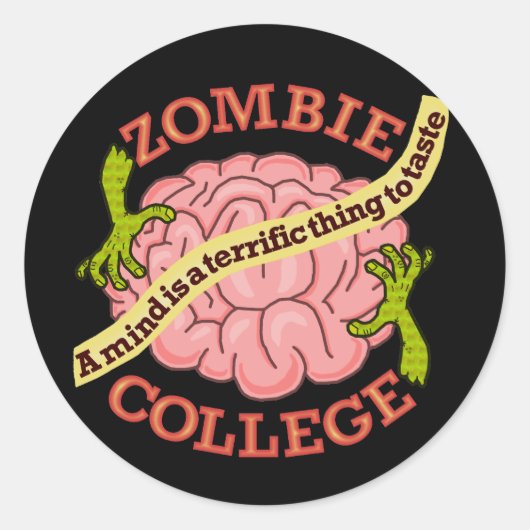Funny Zombie College Logo Ronde Sticker (Voorkant)