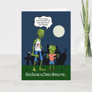 Funny Zombie Dad and Son for Father's Day Kaart