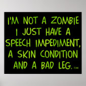 Funny Zombie geen Zombie Groene Poster (Voorkant)