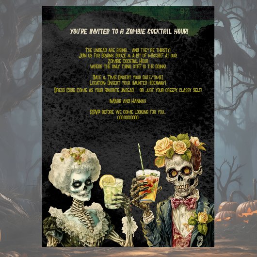 Funny Zombie Halloween Cocktail Party Invitation Kaart