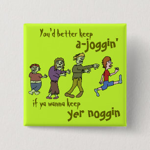 Funny Zombie Joggin' Noggin Vierkante Button 5,1 Cm