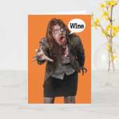 Funny Zombie Wino Happy Hallowine Kaart (Gele Bloem)