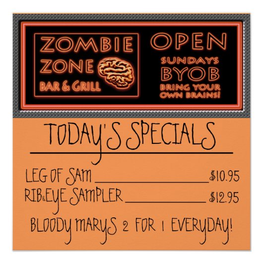 Funny Zombie Zone BYOB brengt je eigen hersenen me Poster (Voorkant)