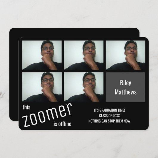 Funny Zoomer Virtual Class Black Photo Afstuderen Aankondiging (Voorkant / Achterkant)