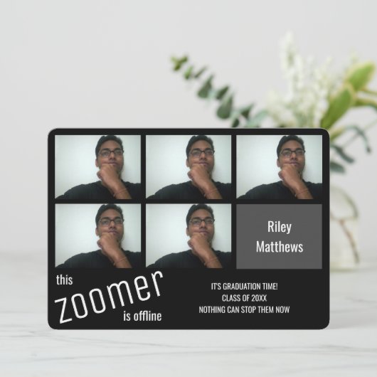 Funny Zoomer Virtual Class Black Photo Afstuderen Aankondiging (Staand voorkant)