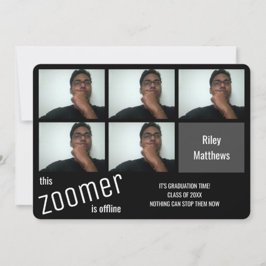 Funny Zoomer Virtual Class Black Photo Afstuderen Aankondiging (Voorkant)