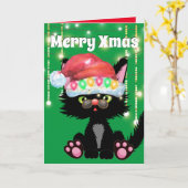 Funny zwarte kat Santa hat-boom licht humor aan Kaart (Gele Bloem)