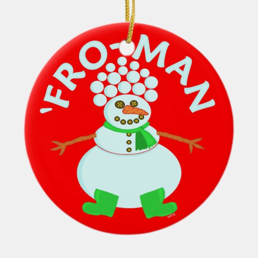 Funny'Fro Snowman Kerstmis Keramisch Ornament (Voorkant)