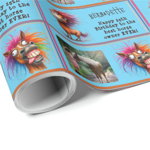 FunnyHorse Verjaardag Foto Naam Sentiment Cadeaupapier