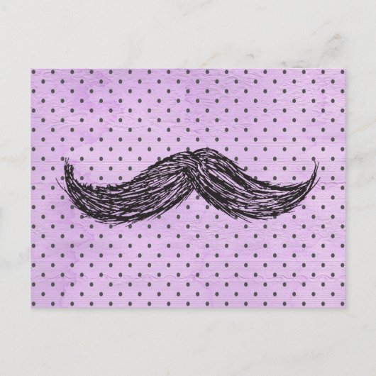    FunnyMustache-tekening met Paarse poka-punten Briefkaart (Voorkant)