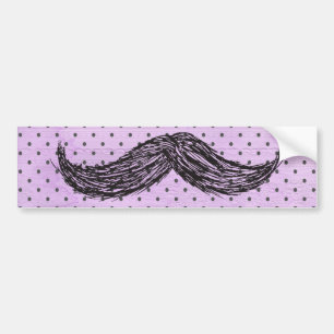 FunnyMustache-tekening met Paarse poka-punten Bumpersticker