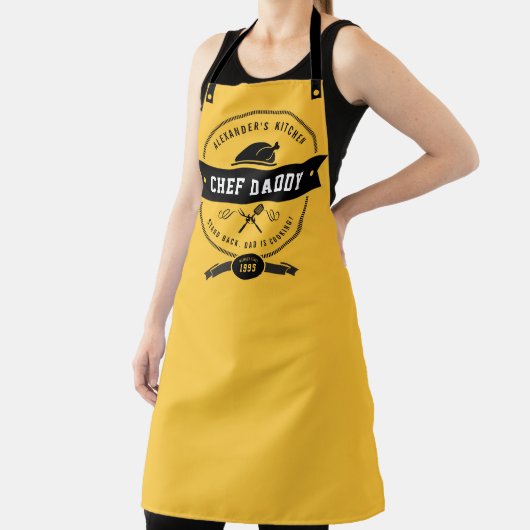 FunnyThanksgiving Chef Dad Yellow & Black Apron Schort (Insitu)