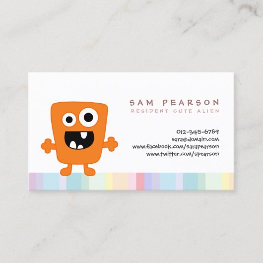 FunnyTitle Schattige Oranje Monster Alien Kinder N Visitekaartje (Voorkant)