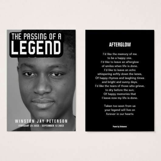 Funraal passeren van een legende moderne tekstgedi visitekaartje (Voorkant /achterkant)