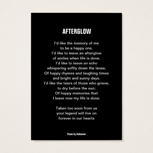 Funraal passeren van een legende moderne tekstgedi visitekaartje (Achterkant)