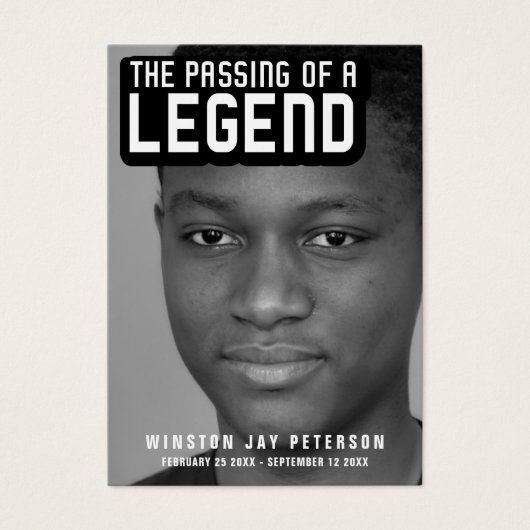 Funraal passeren van een legende moderne tekstgedi visitekaartje (Voorkant)