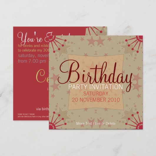 FunStars Party Birthday Uitnodiging (Voorkant / Achterkant)