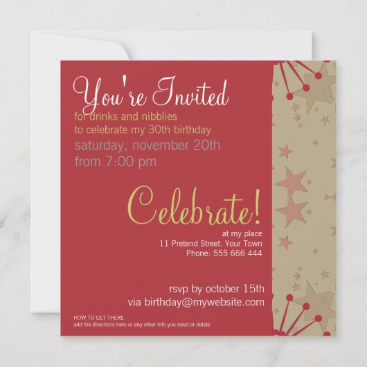 FunStars Party Birthday Uitnodiging (Achterkant)